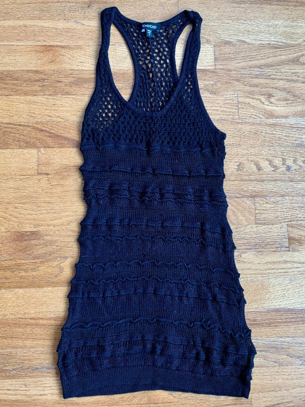 EUC M Bebe Crochet Black Mini Beach Cover Up Dress